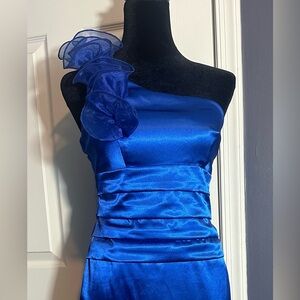 One Shoulder cobalt Cocktail dress with beautiful floral detail ✨